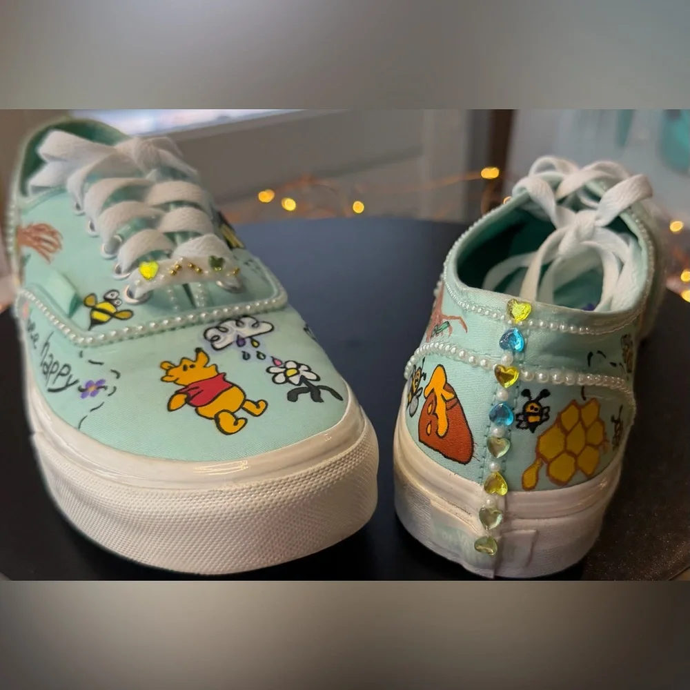 Hand embellished One of a kind Winnie The Pooh Themed Tennis shoe, size 6.5. - Picture 3 of 17